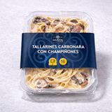 Tallarines carbonara con champiñones